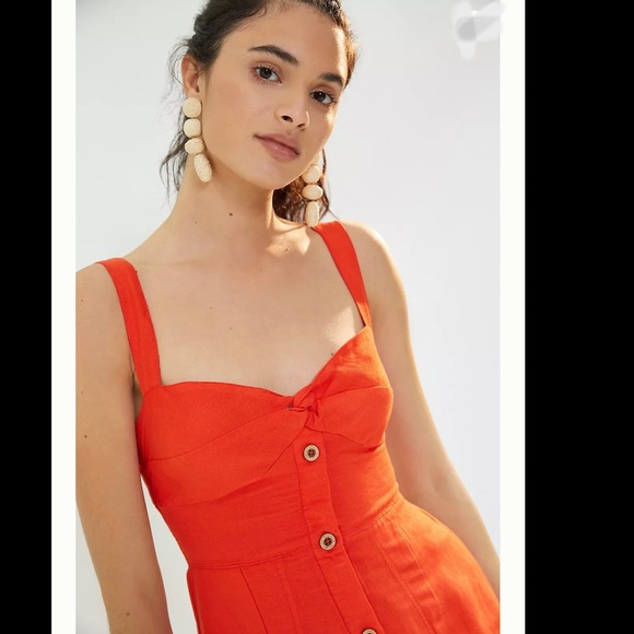 🍓Anthropologie Maeve Twist Front Mini Dress Red Linen Smocked Back Cut out XS - Picture 3 of 10